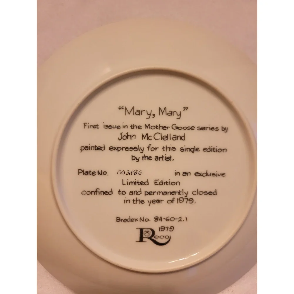 Vtg 1979 Reco Mary, Mary by John McClelland‎ Collectible Plate w/ COA #00218G